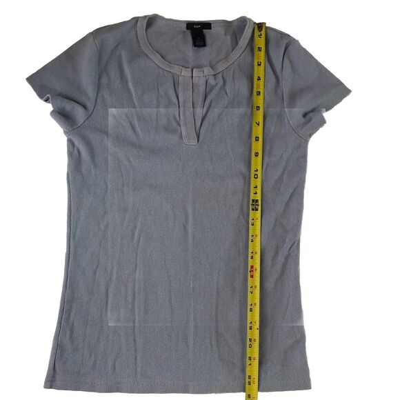 Gap Stretch Women’s Split Neck Ribbed Short Sleeve Top Tag Size Medium - Picture 8 of 13